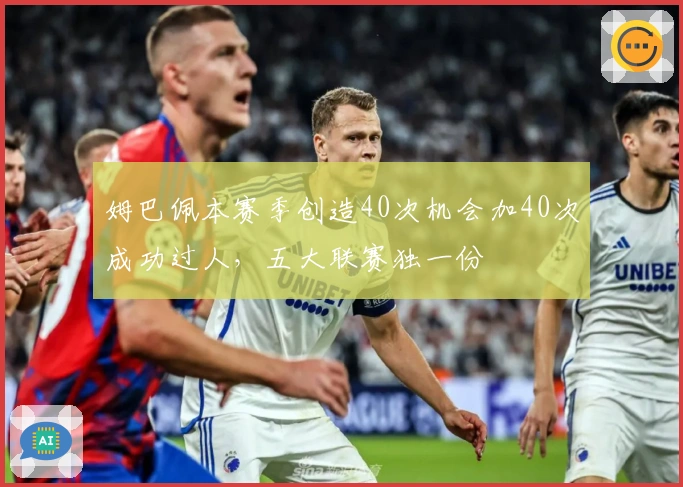 姆巴佩本赛季创造40次机会加40次成功过人，五大联赛独一份